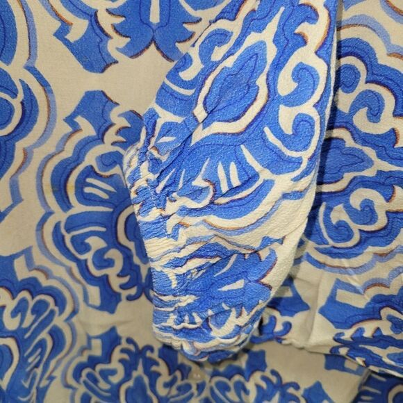 Zara printed midi dress Blue Cream Balloon Sleeves Small - Picture 5 of 6